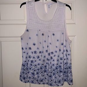 Elle White and Blue Dressy Floral Tank